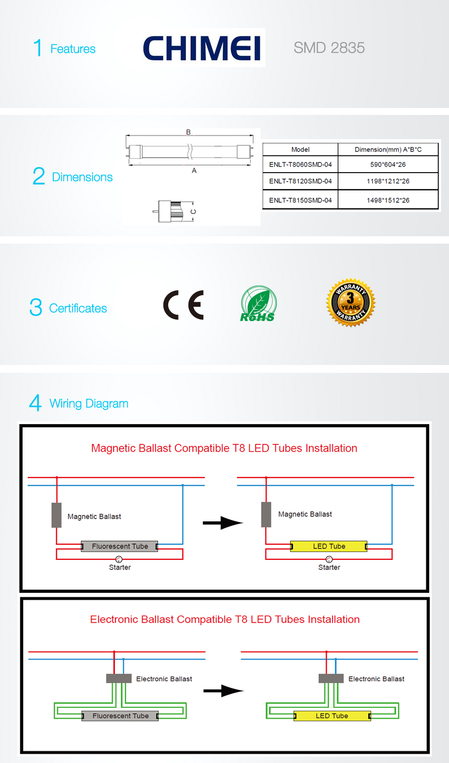 Ballast T8 Compatible Tubes LED