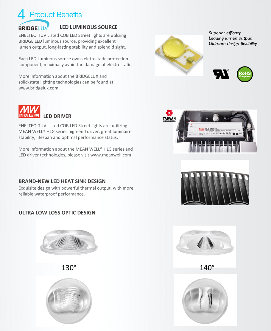 TUV COB Inscrite LED Street Lights